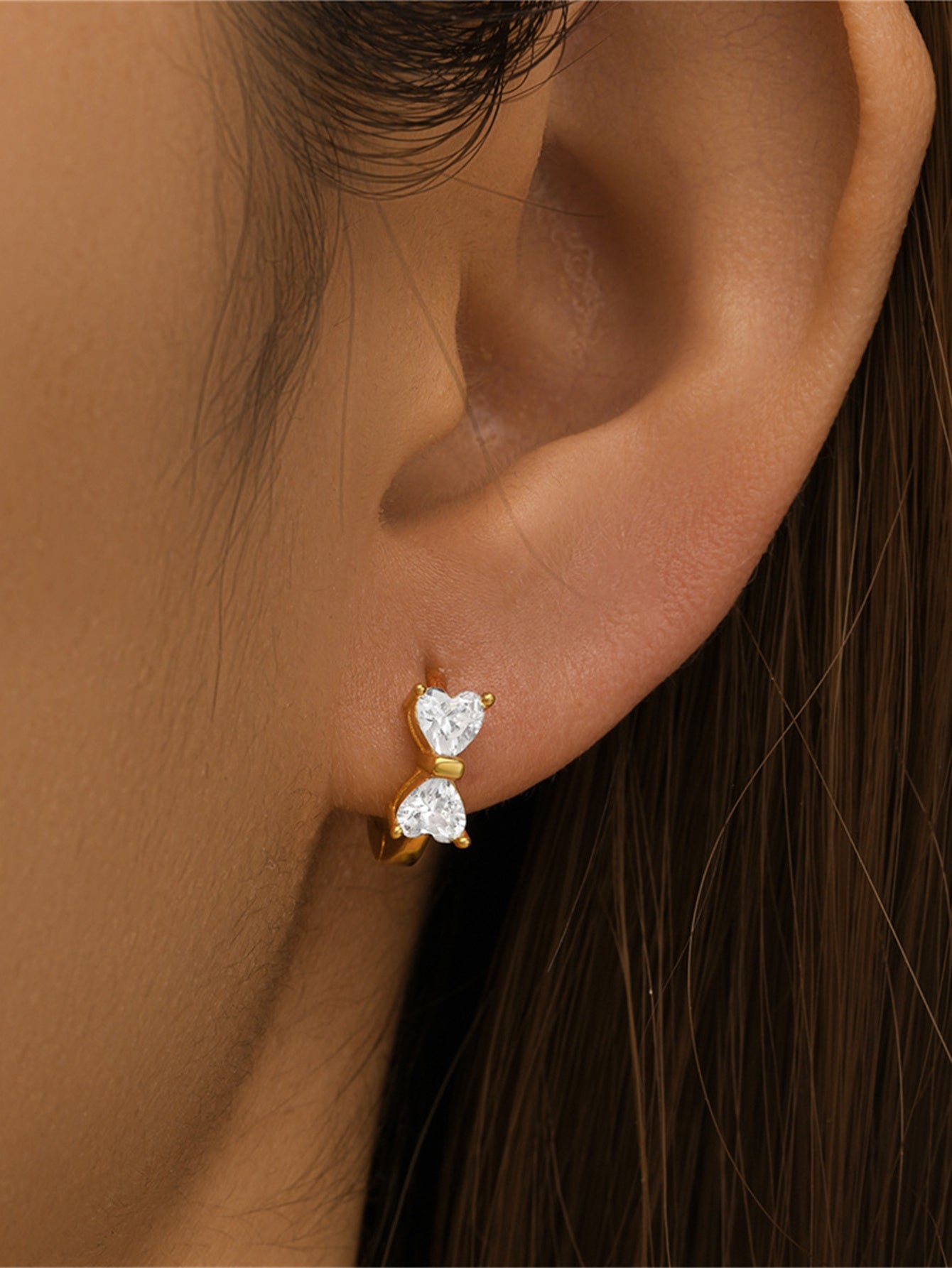 925 Sterling Silver Double Heart Zircon Huggie Earrings