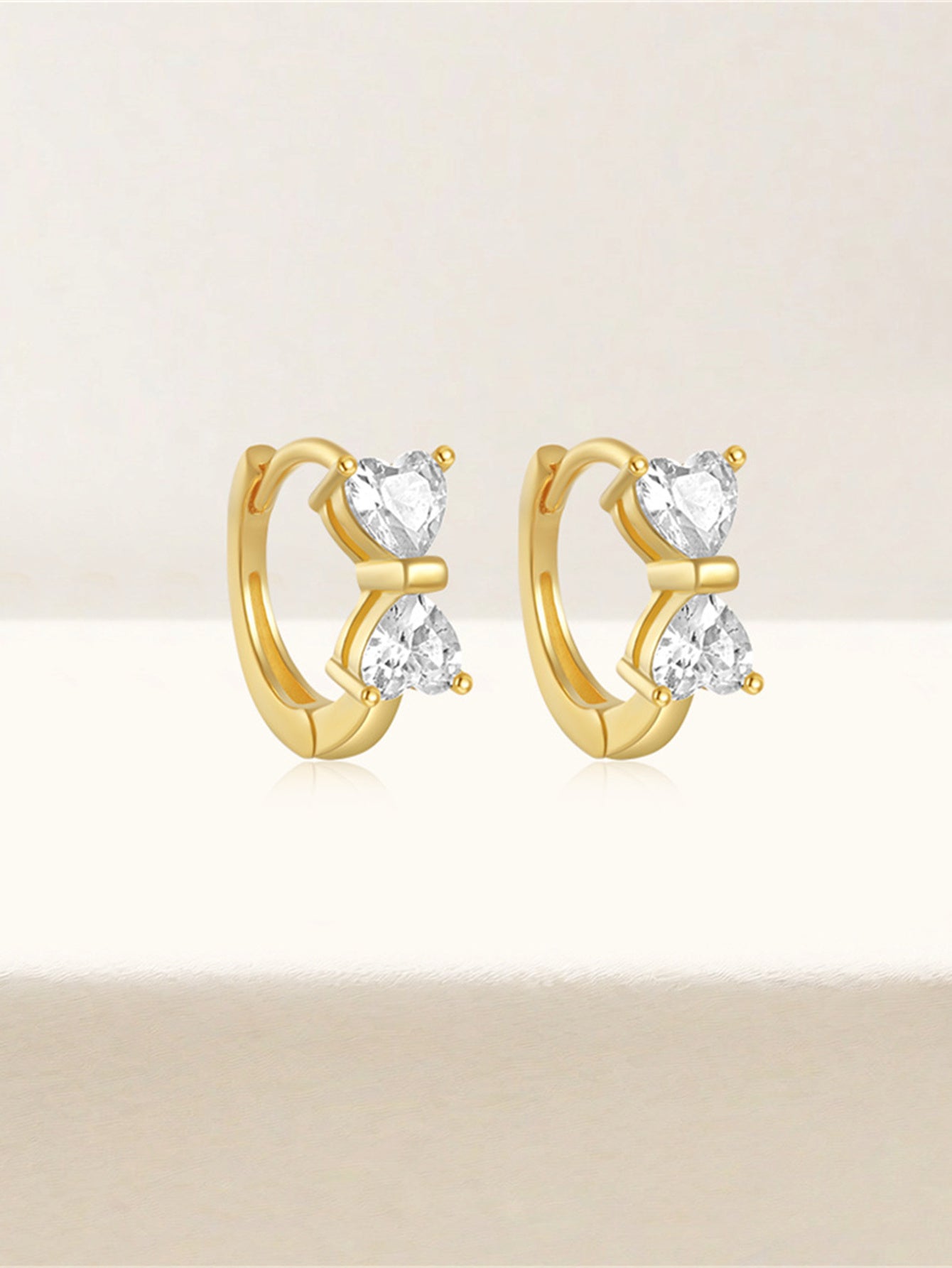 925 Sterling Silver Double Heart Zircon Huggie Earrings