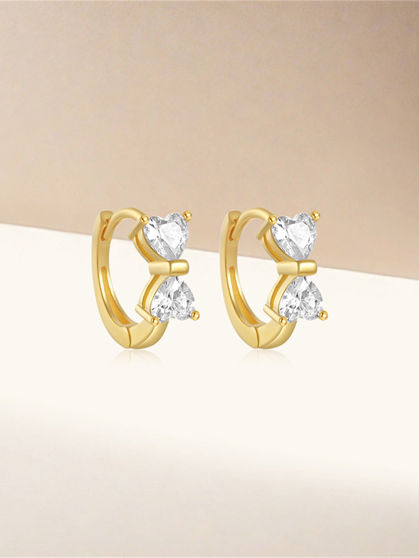 925 Sterling Silver Double Heart Zircon Huggie Earrings