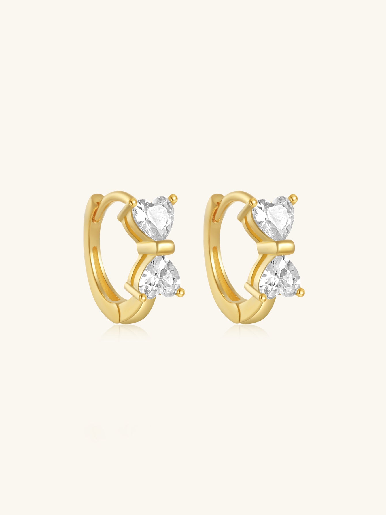 925 Sterling Silver Double Heart Zircon Huggie Earrings