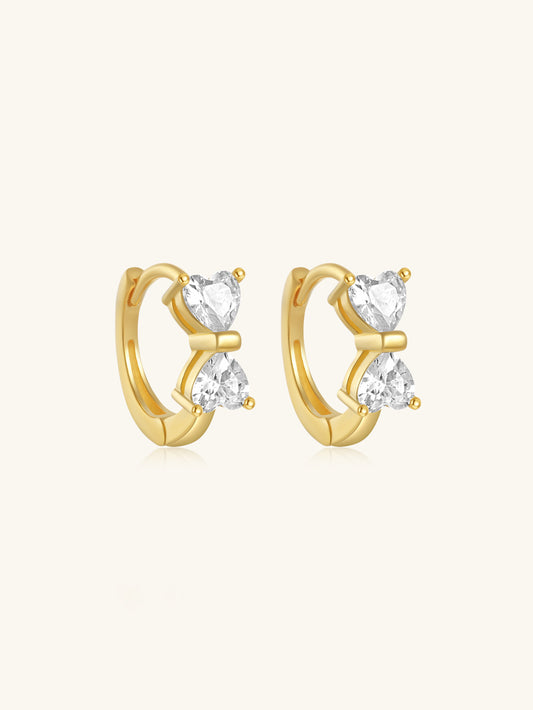 925 Sterling Silver Double Heart Zircon Huggie Earrings