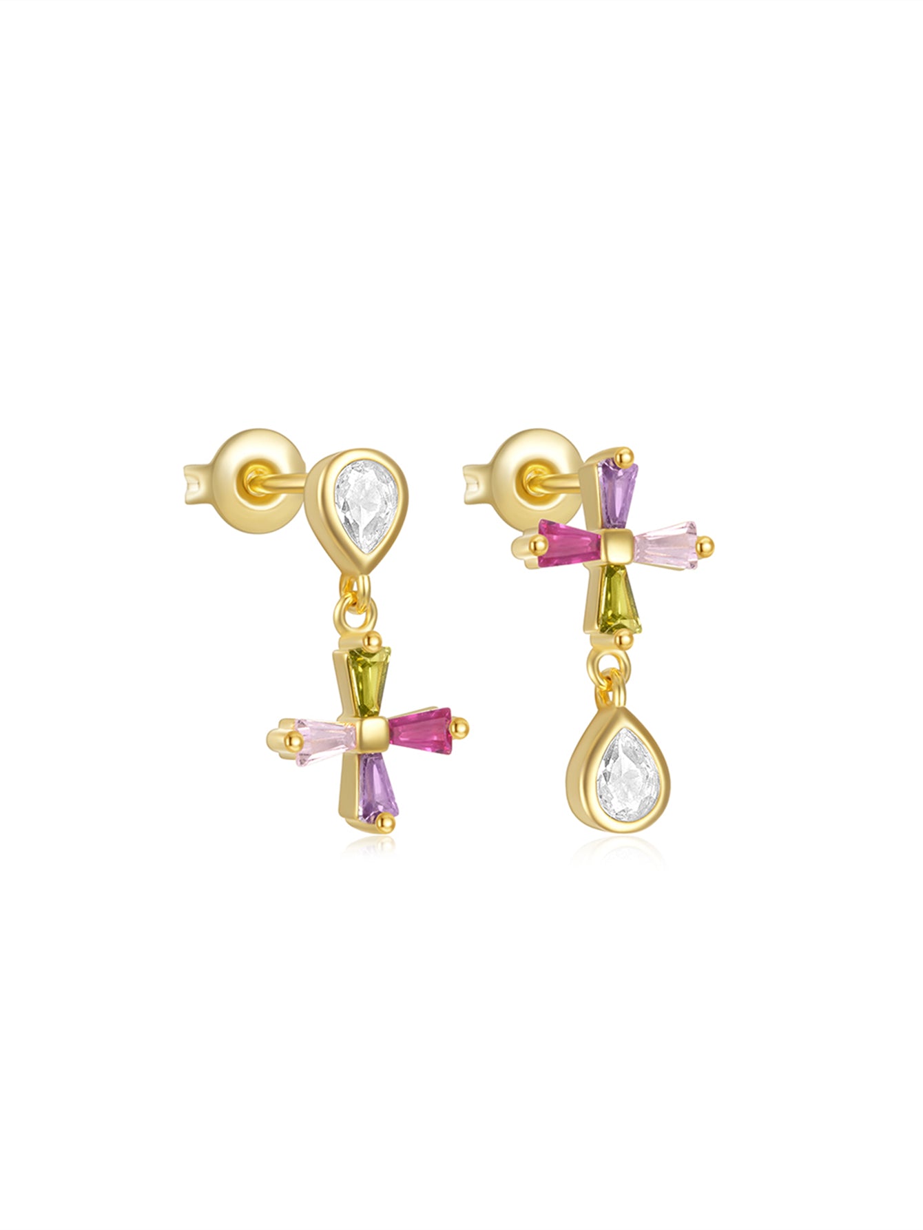 925 Sterling Silver Colorful Cross Drop Earrings