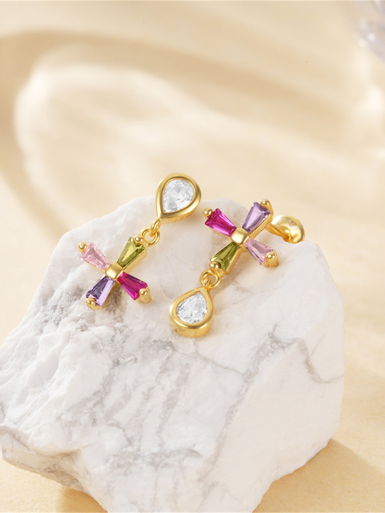 925 Sterling Silver Colorful Cross Drop Earrings
