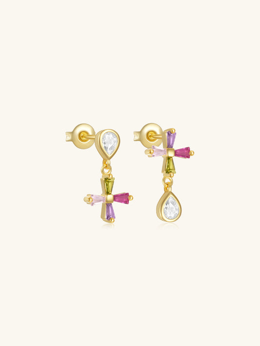 925 Sterling Silver Colorful Cross Drop Earrings
