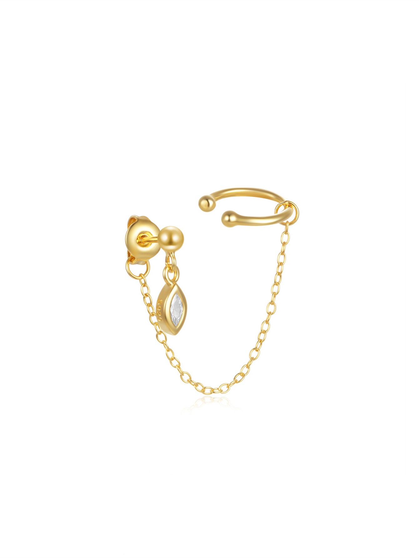 925 Sterling Silver Chain Link Ear Cuff Stud Earring