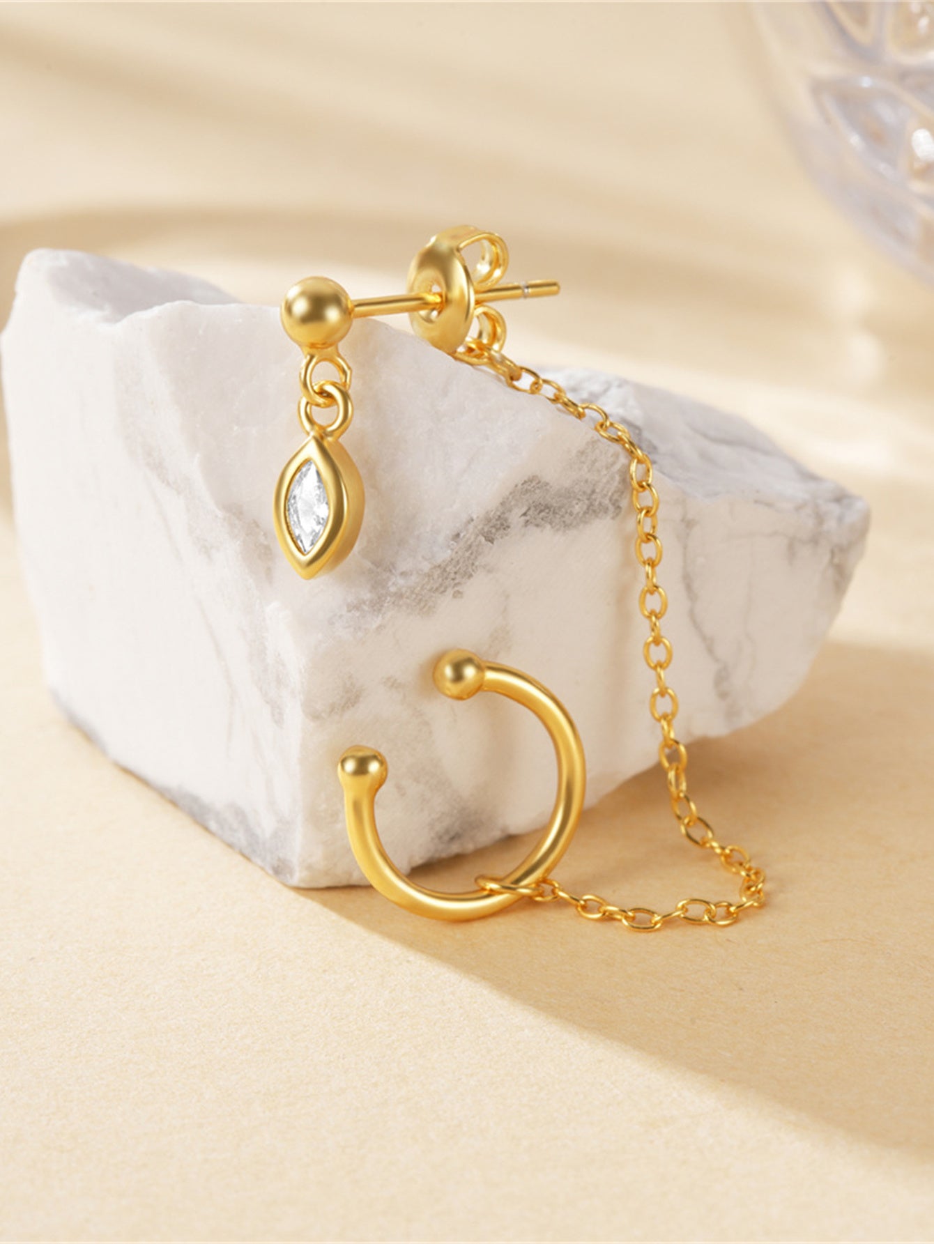 925 Sterling Silver Chain Link Ear Cuff Stud Earring