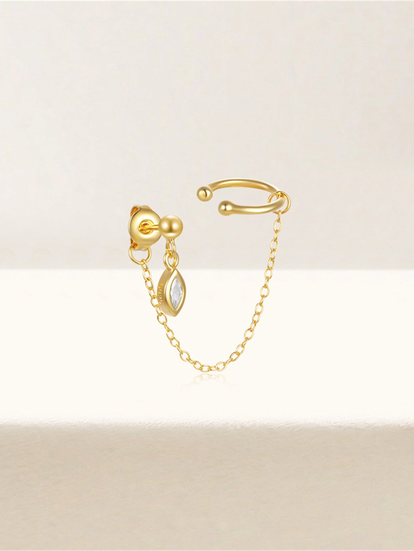 925 Sterling Silver Chain Link Ear Cuff Stud Earring