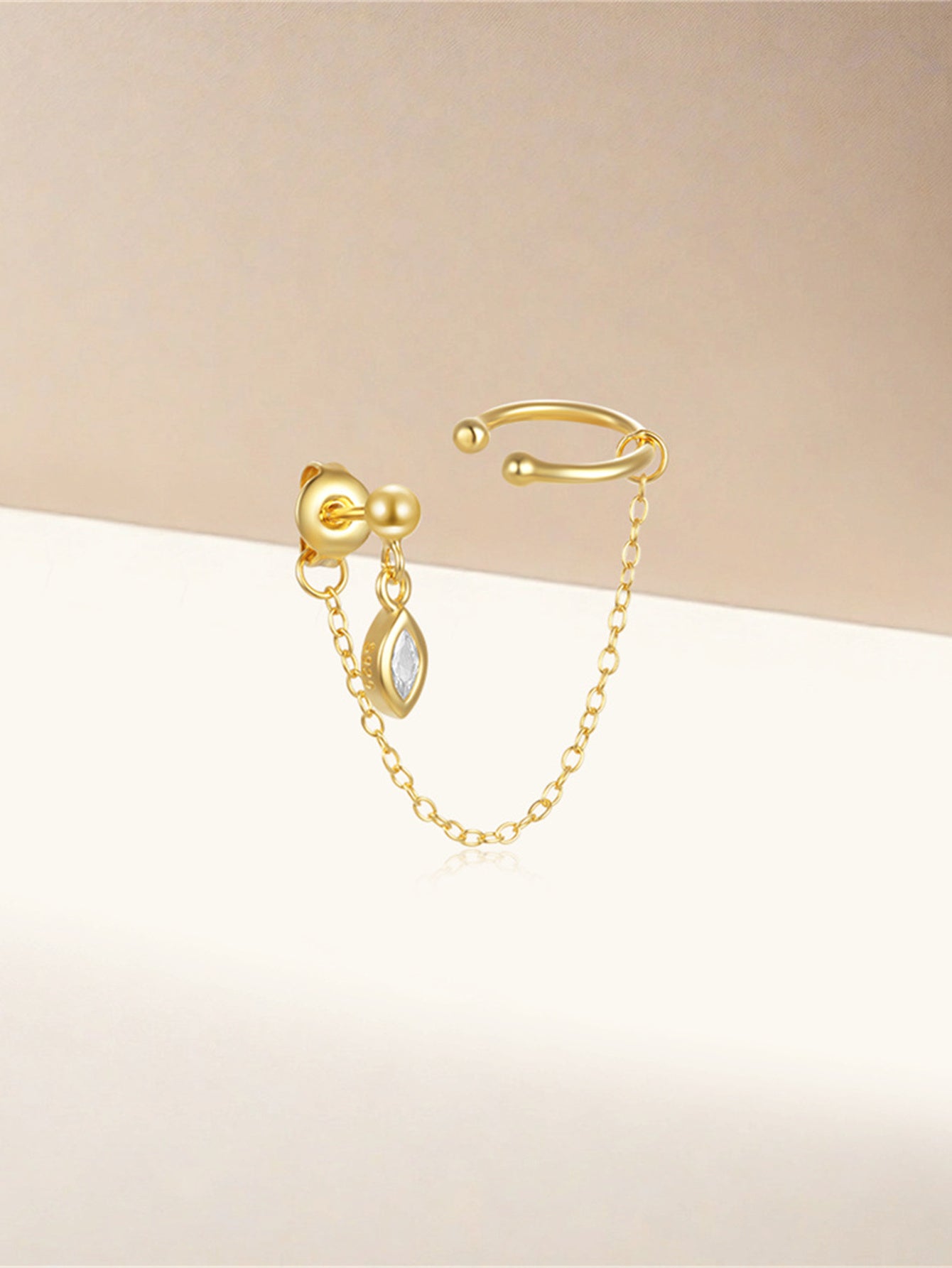 925 Sterling Silver Chain Link Ear Cuff Stud Earring