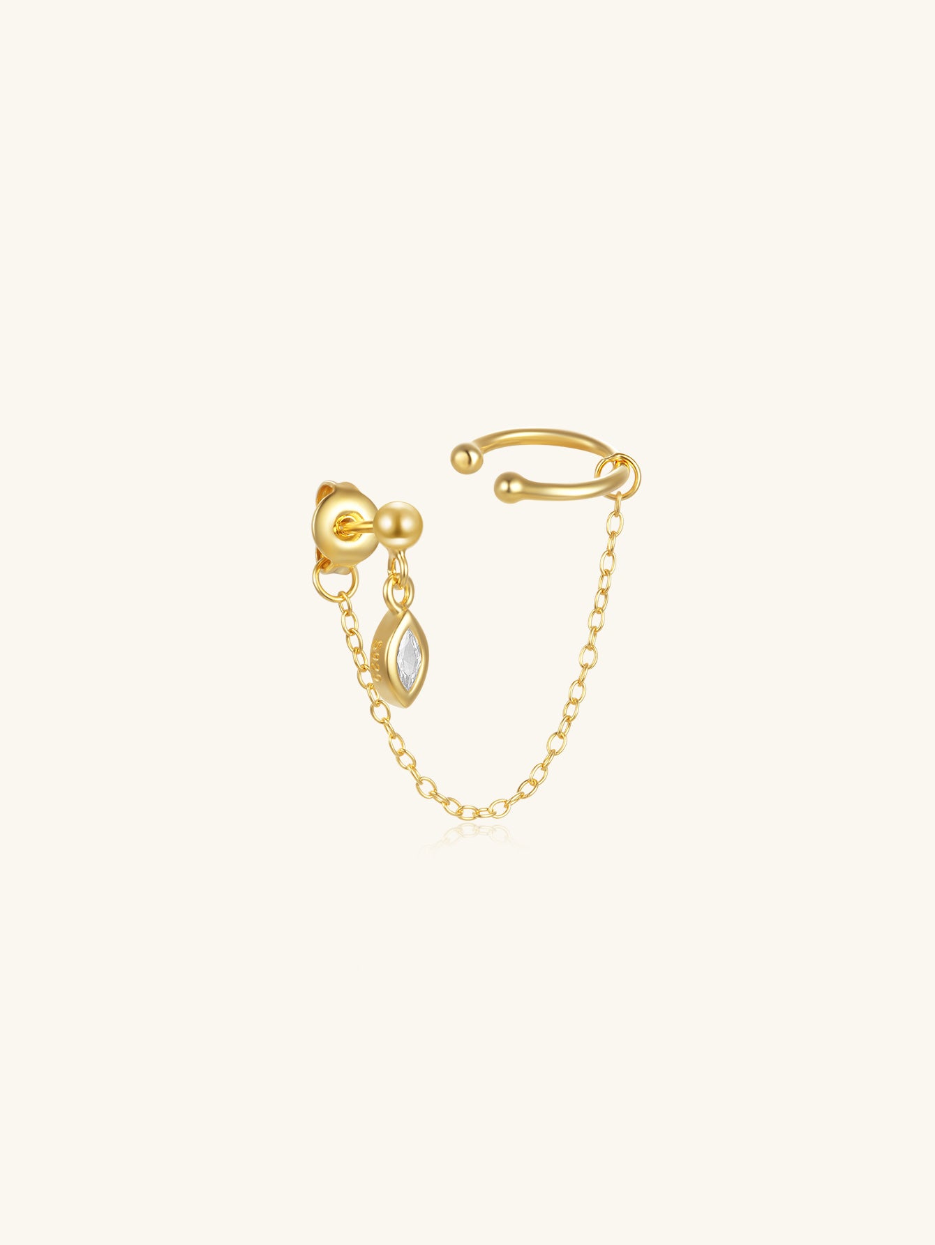 925 Sterling Silver Chain Link Ear Cuff Stud Earring