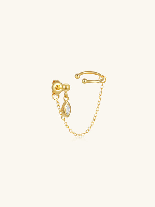 925 Sterling Silver Chain Link Ear Cuff Stud Earring