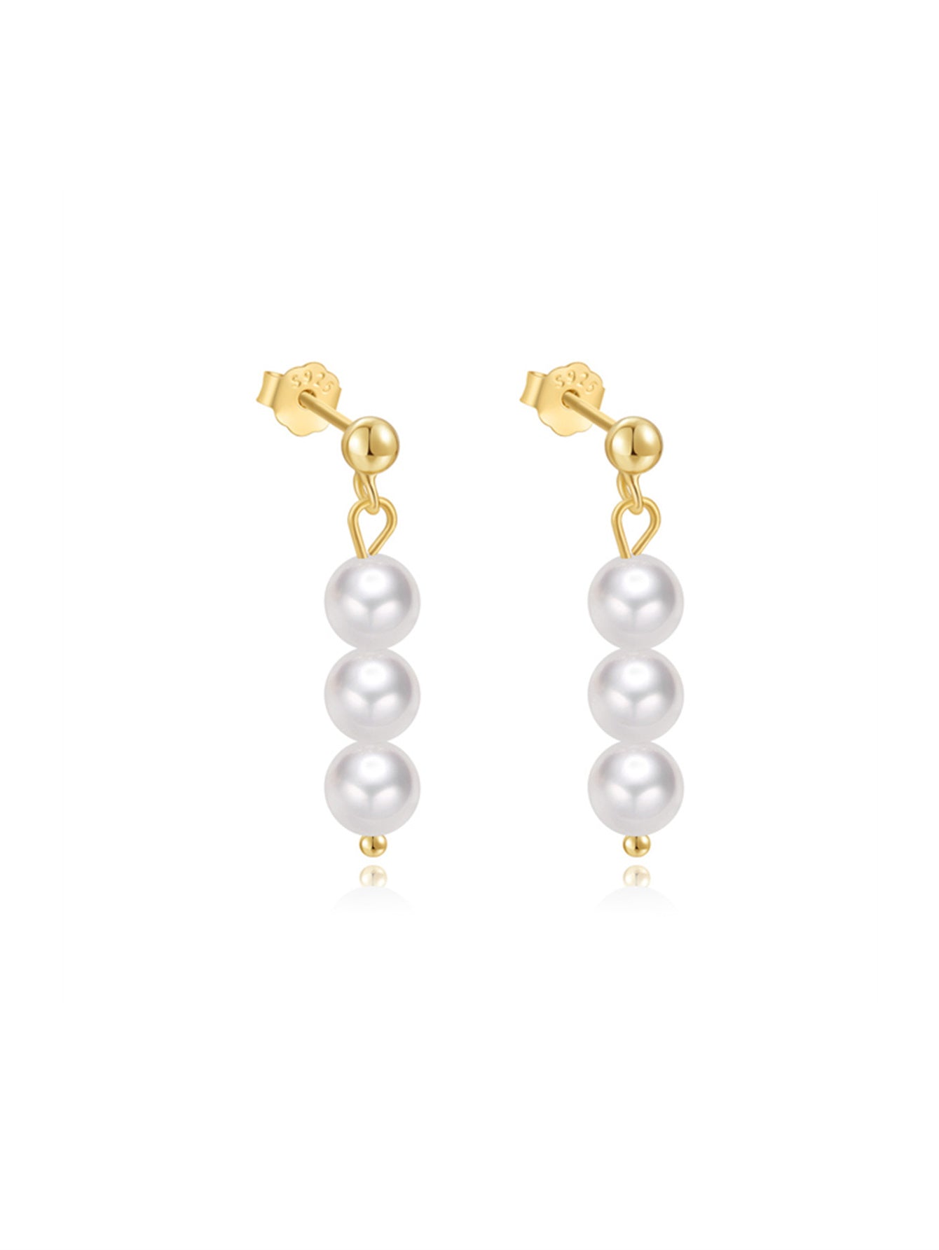 925 Sterling Silver Triple Pearl Drop Earrings