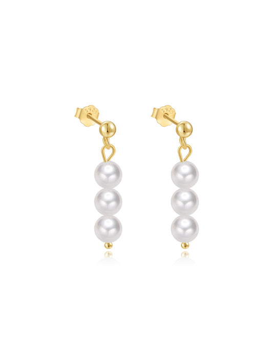 925 Sterling Silver Triple Pearl Drop Earrings