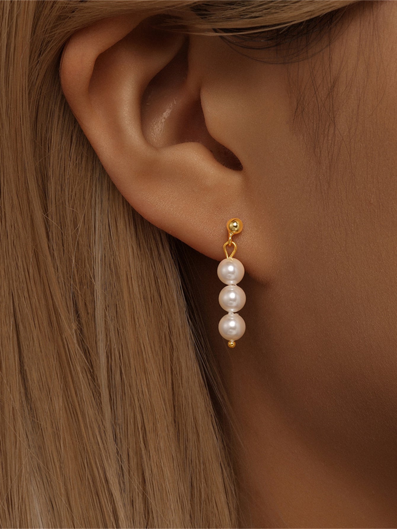 925 Sterling Silver Triple Pearl Drop Earrings