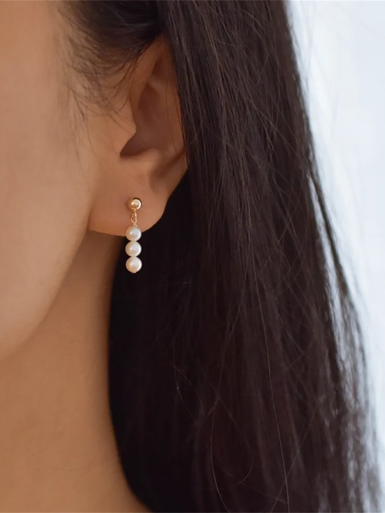 925 Sterling Silver Triple Pearl Drop Earrings