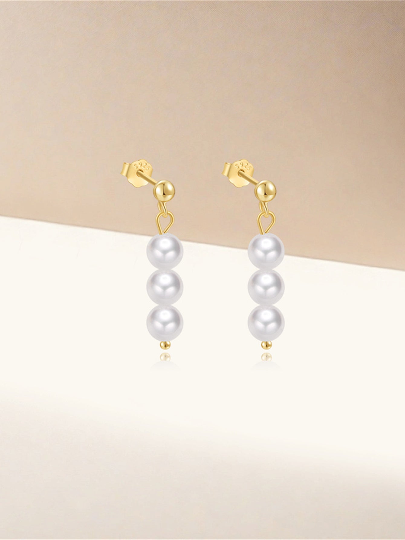 925 Sterling Silver Triple Pearl Drop Earrings