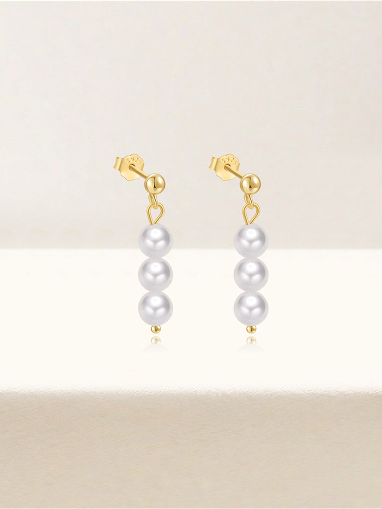 925 Sterling Silver Triple Pearl Drop Earrings