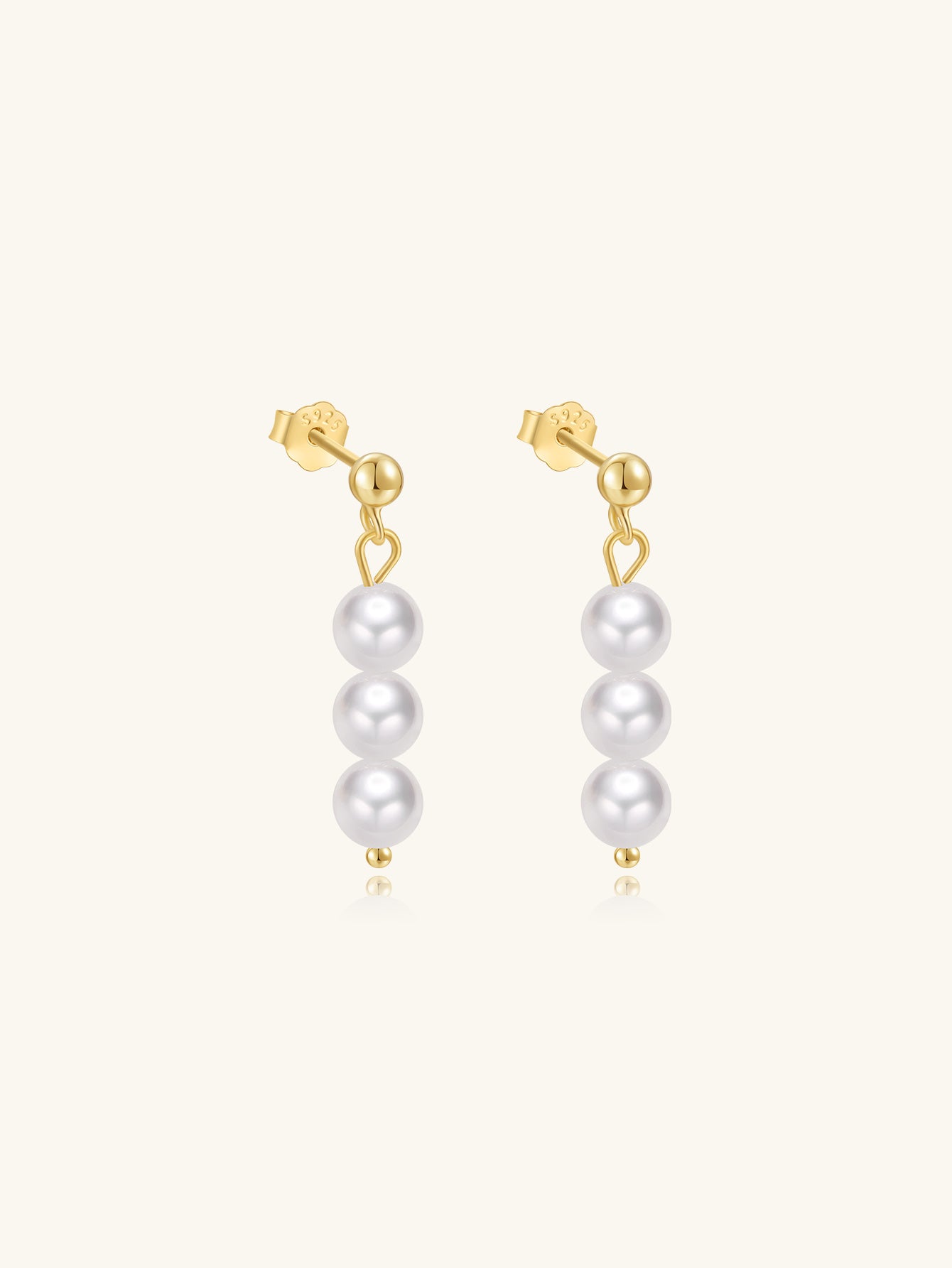 925 Sterling Silver Triple Pearl Drop Earrings