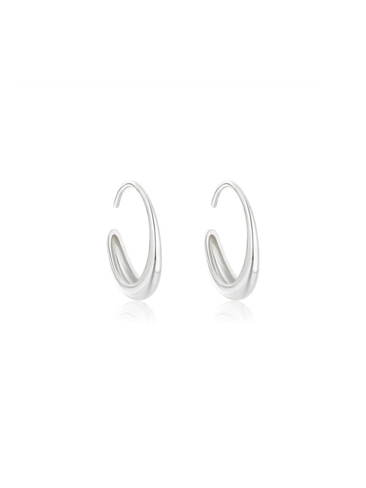 Luna Curve 925 Sterling Silver Open Hoop Earrings