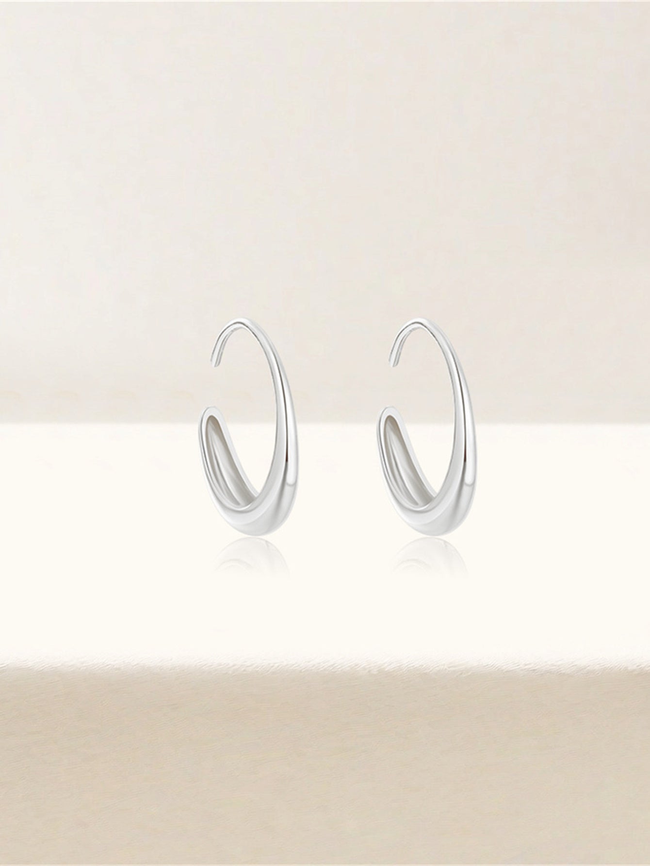 Luna Curve 925 Sterling Silver Open Hoop Earrings