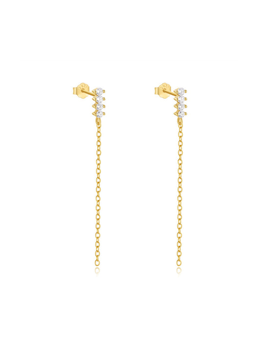 925 Sterling Silver Zircon Chain Drop Earrings