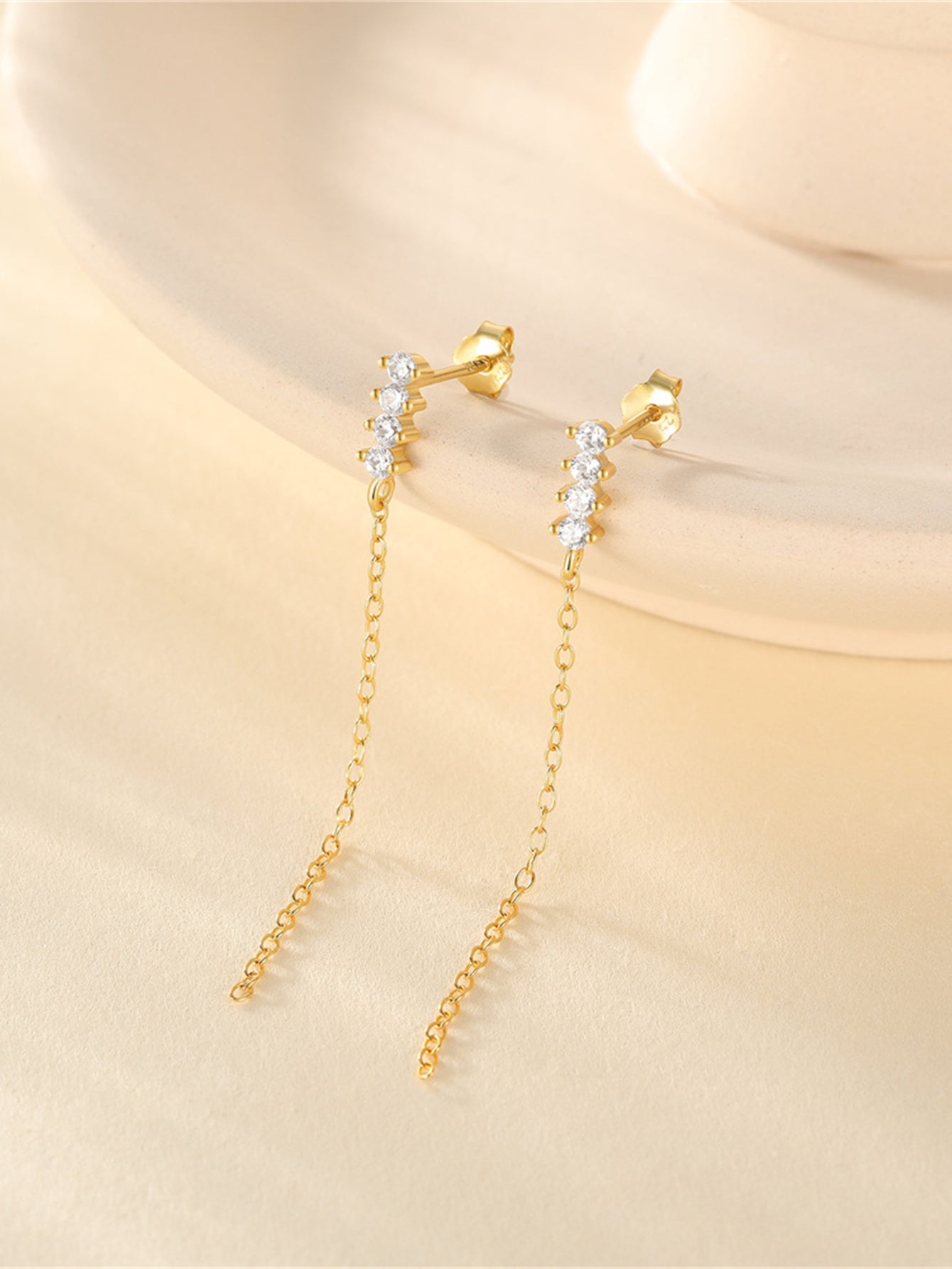925 Sterling Silver Zircon Chain Drop Earrings