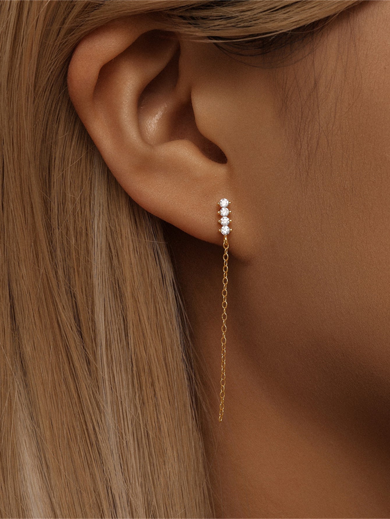 925 Sterling Silver Zircon Chain Drop Earrings