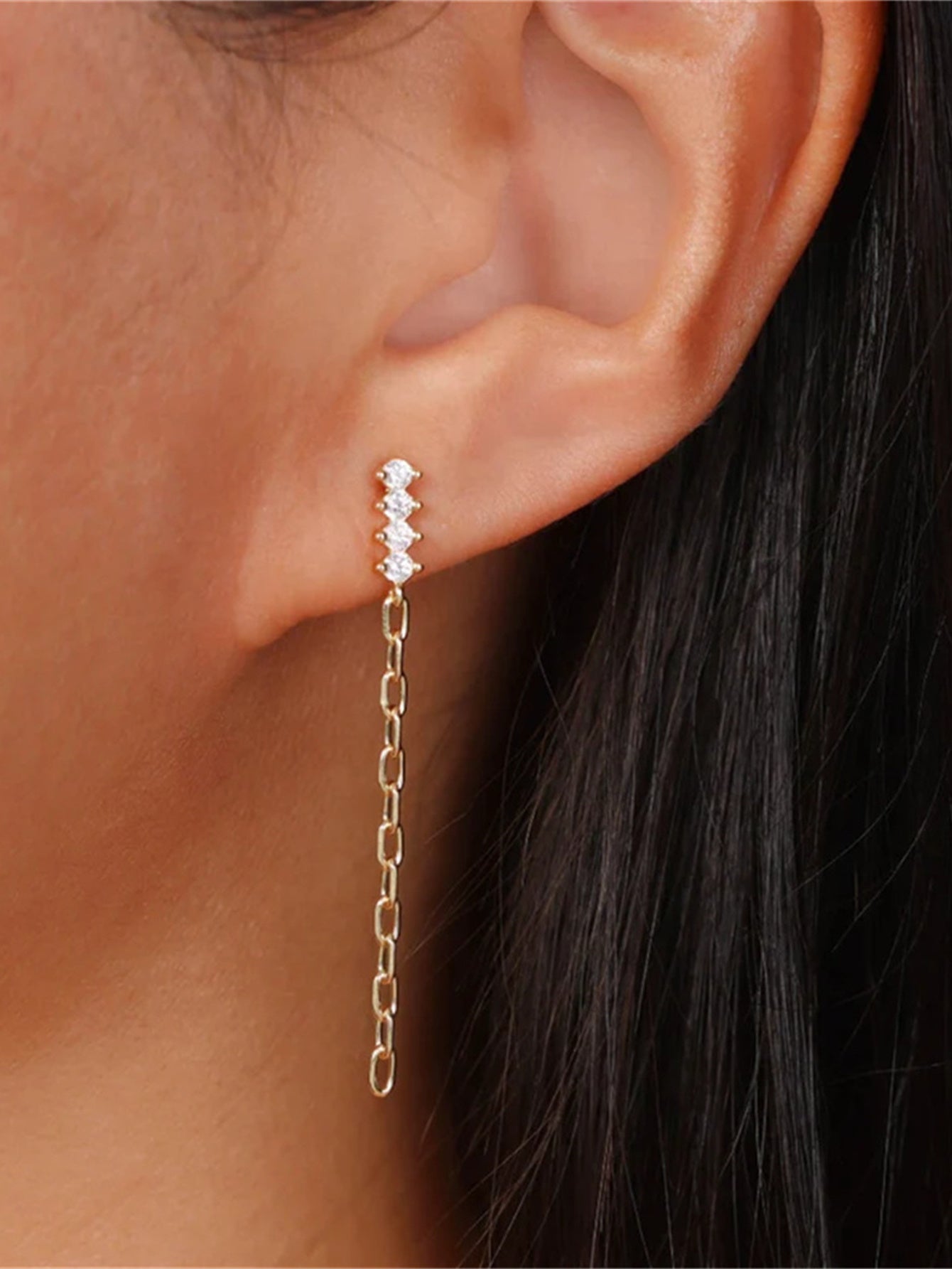 925 Sterling Silver Zircon Chain Drop Earrings