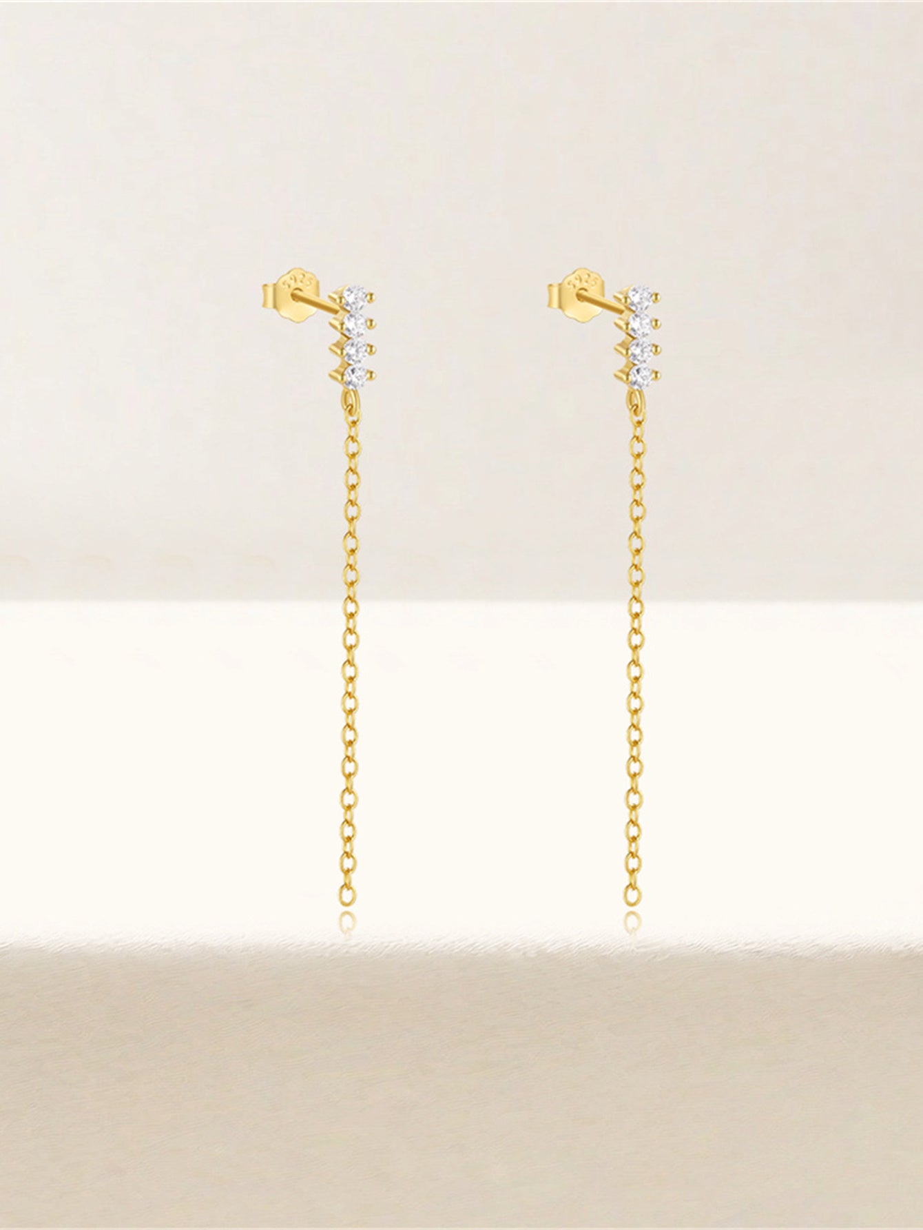 925 Sterling Silver Zircon Chain Drop Earrings