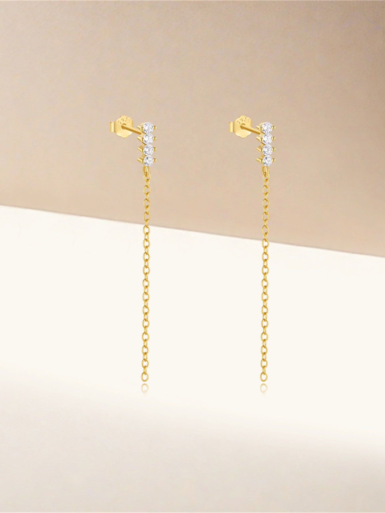 925 Sterling Silver Zircon Chain Drop Earrings