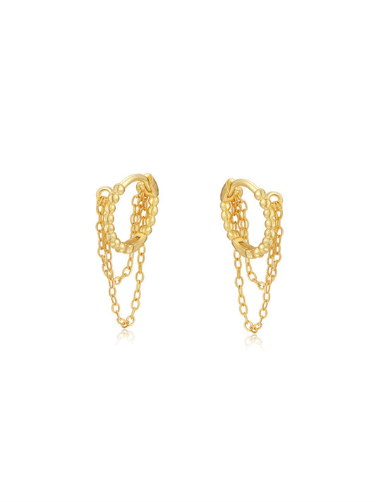 925 Sterling Silver Layered Chain Huggie Earrings