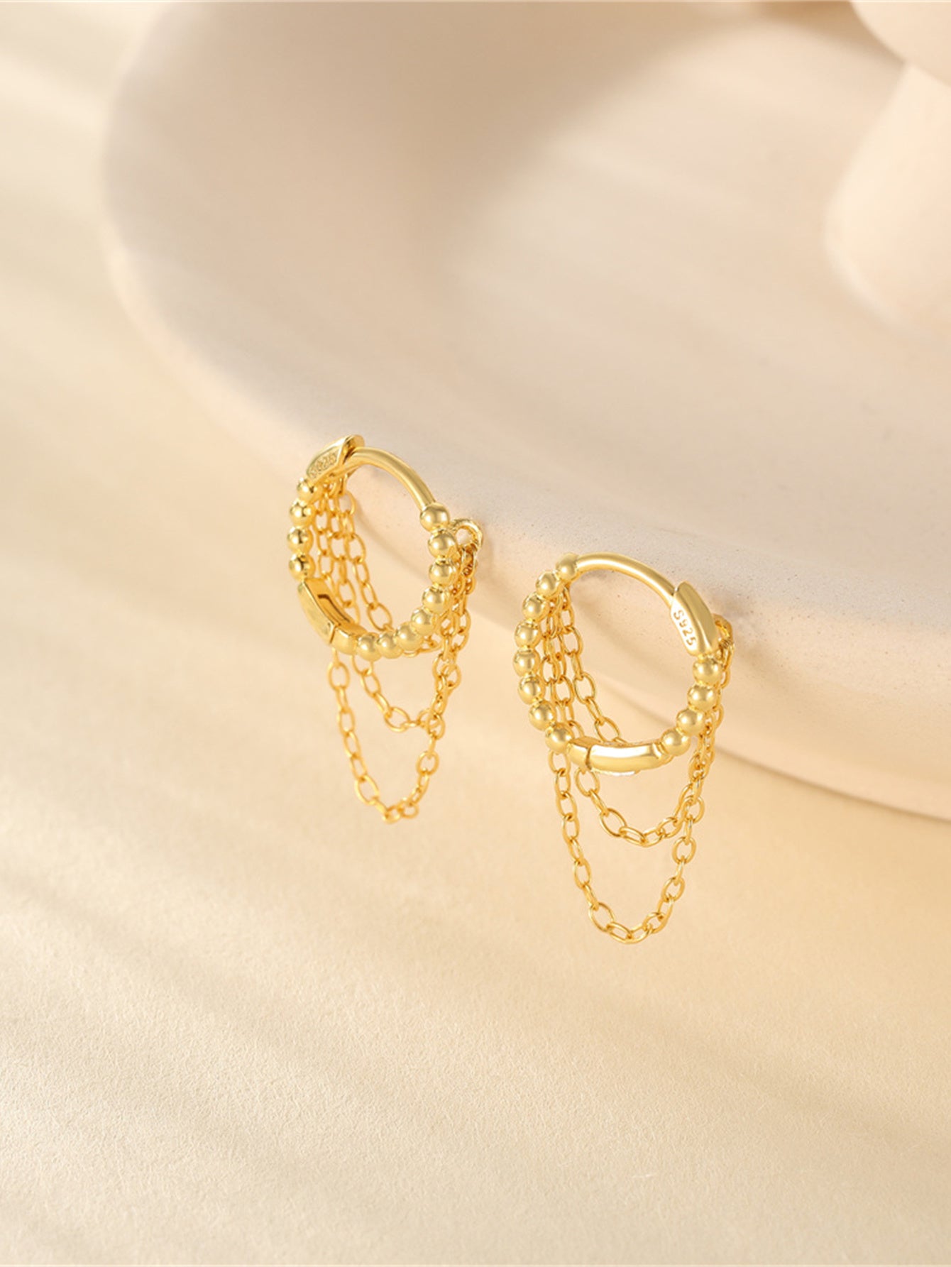925 Sterling Silver Layered Chain Huggie Earrings