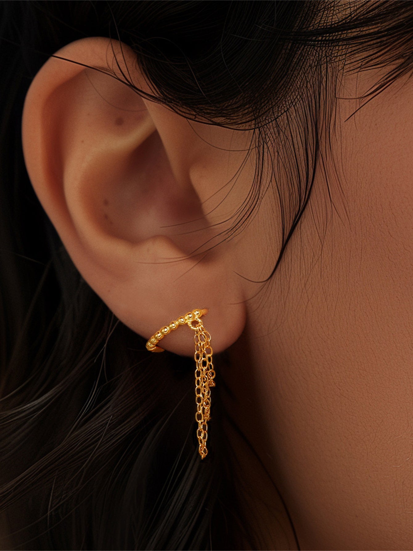 925 Sterling Silver Layered Chain Huggie Earrings