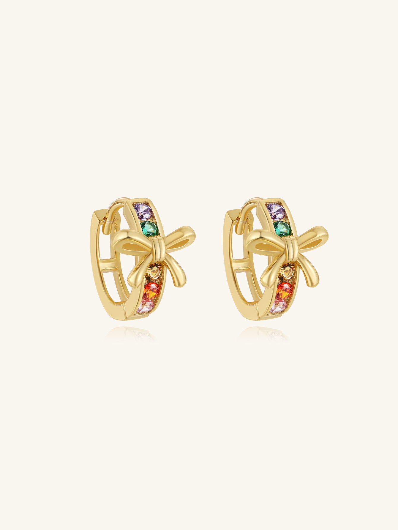 925 Sterling Silver Rainbow Zircon Bow Huggie Earrings