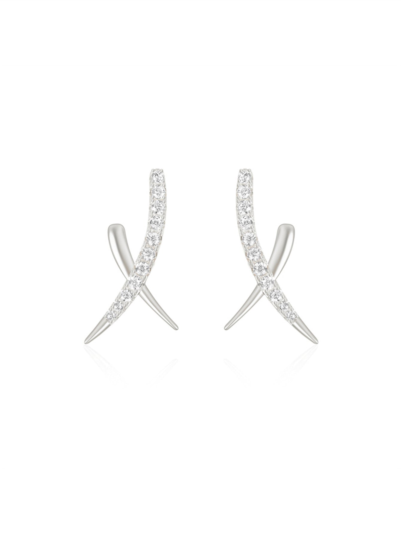 925 Sterling Silver Pavé Zircon Cross Spike Stud Earrings