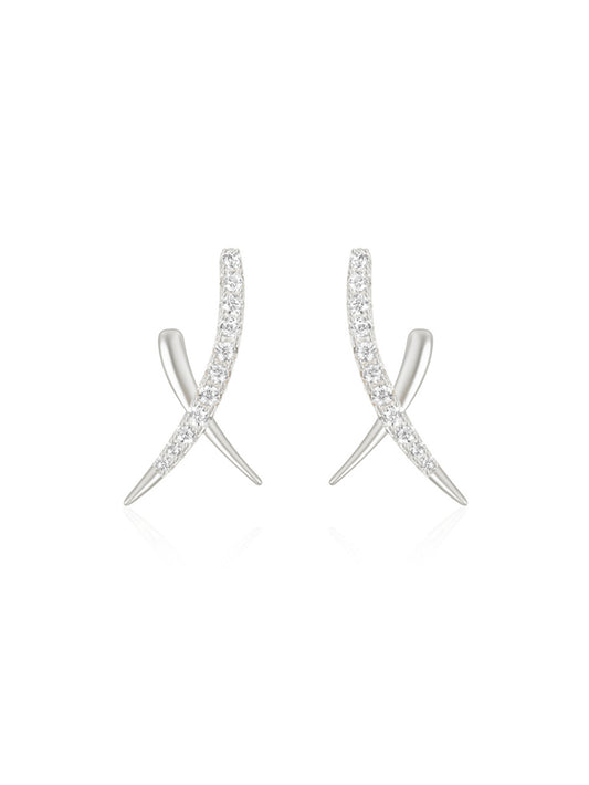 925 Sterling Silver Pavé Zircon Cross Spike Stud Earrings