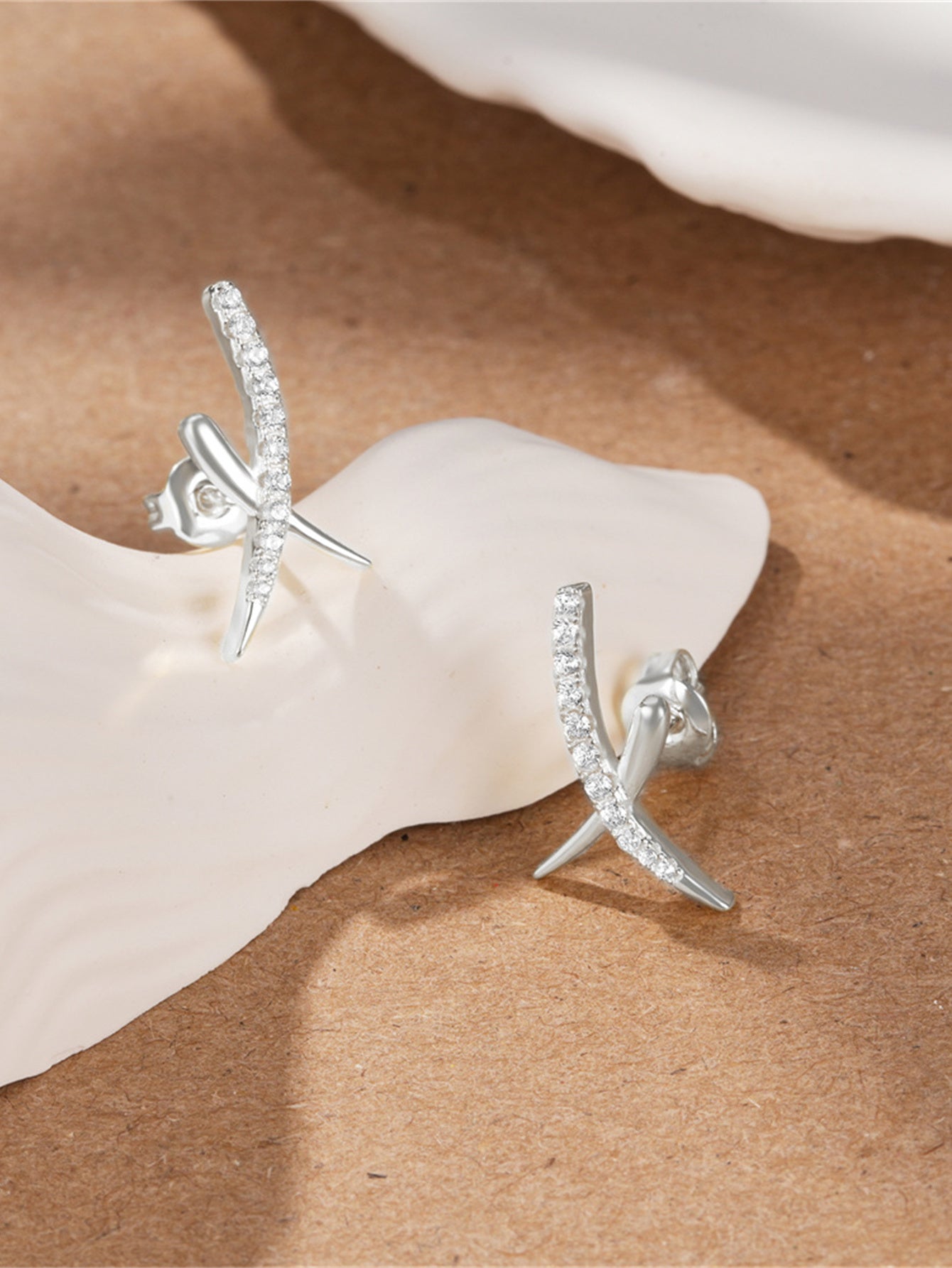925 Sterling Silver Pavé Zircon Cross Spike Stud Earrings
