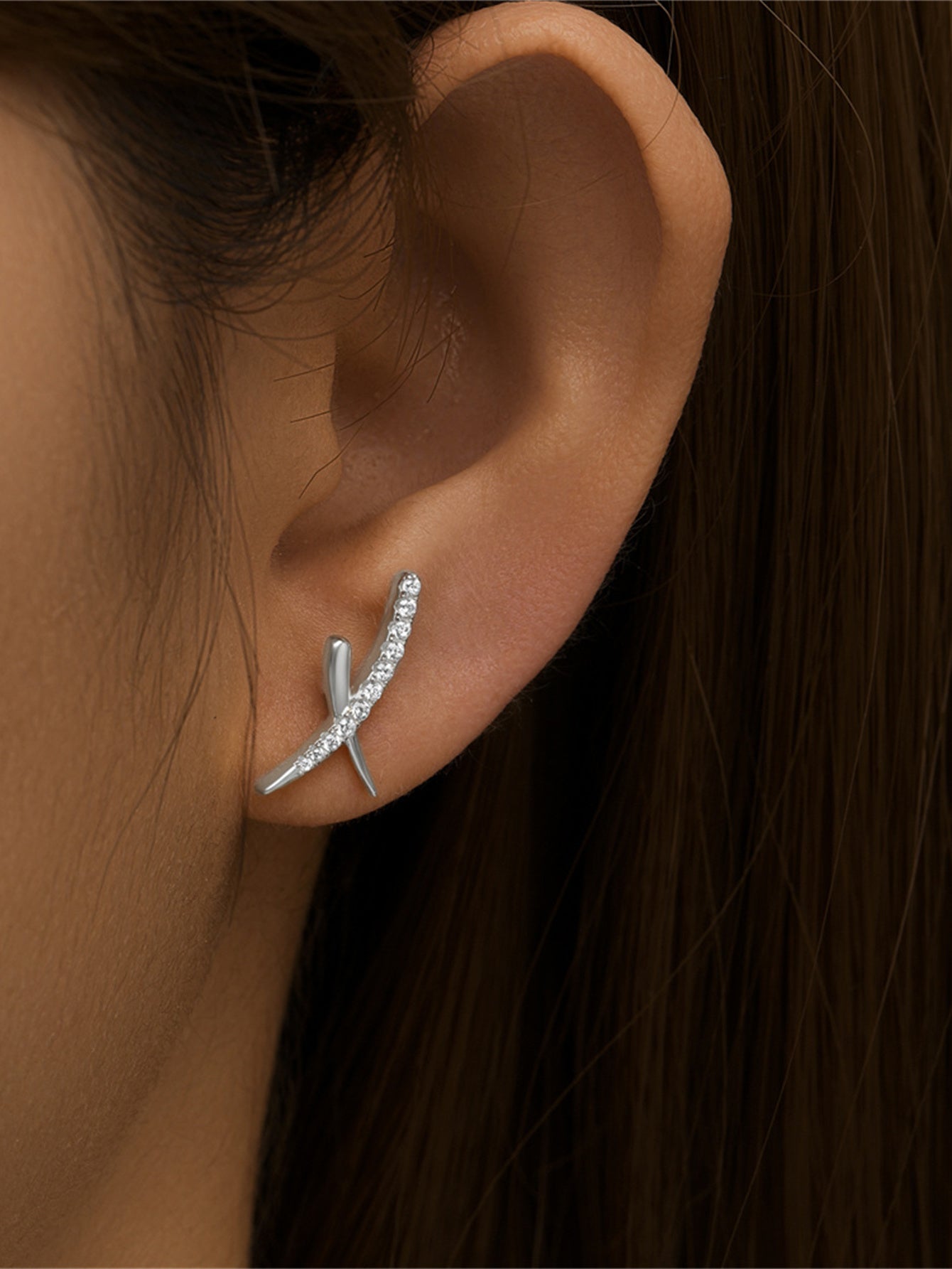 925 Sterling Silver Pavé Zircon Cross Spike Stud Earrings