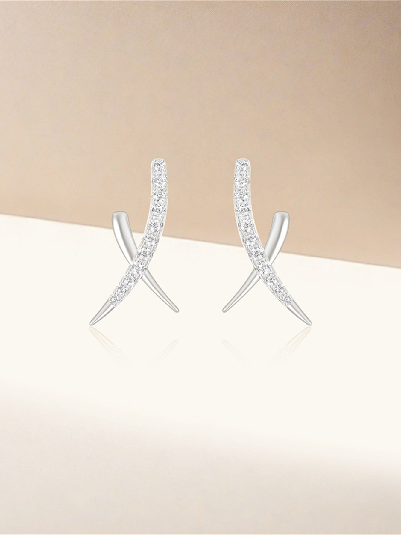 925 Sterling Silver Pavé Zircon Cross Spike Stud Earrings