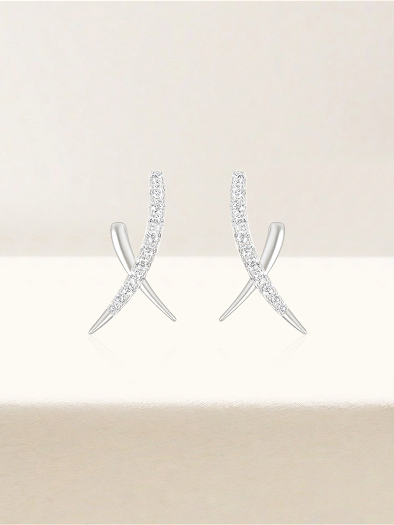 925 Sterling Silver Pavé Zircon Cross Spike Stud Earrings