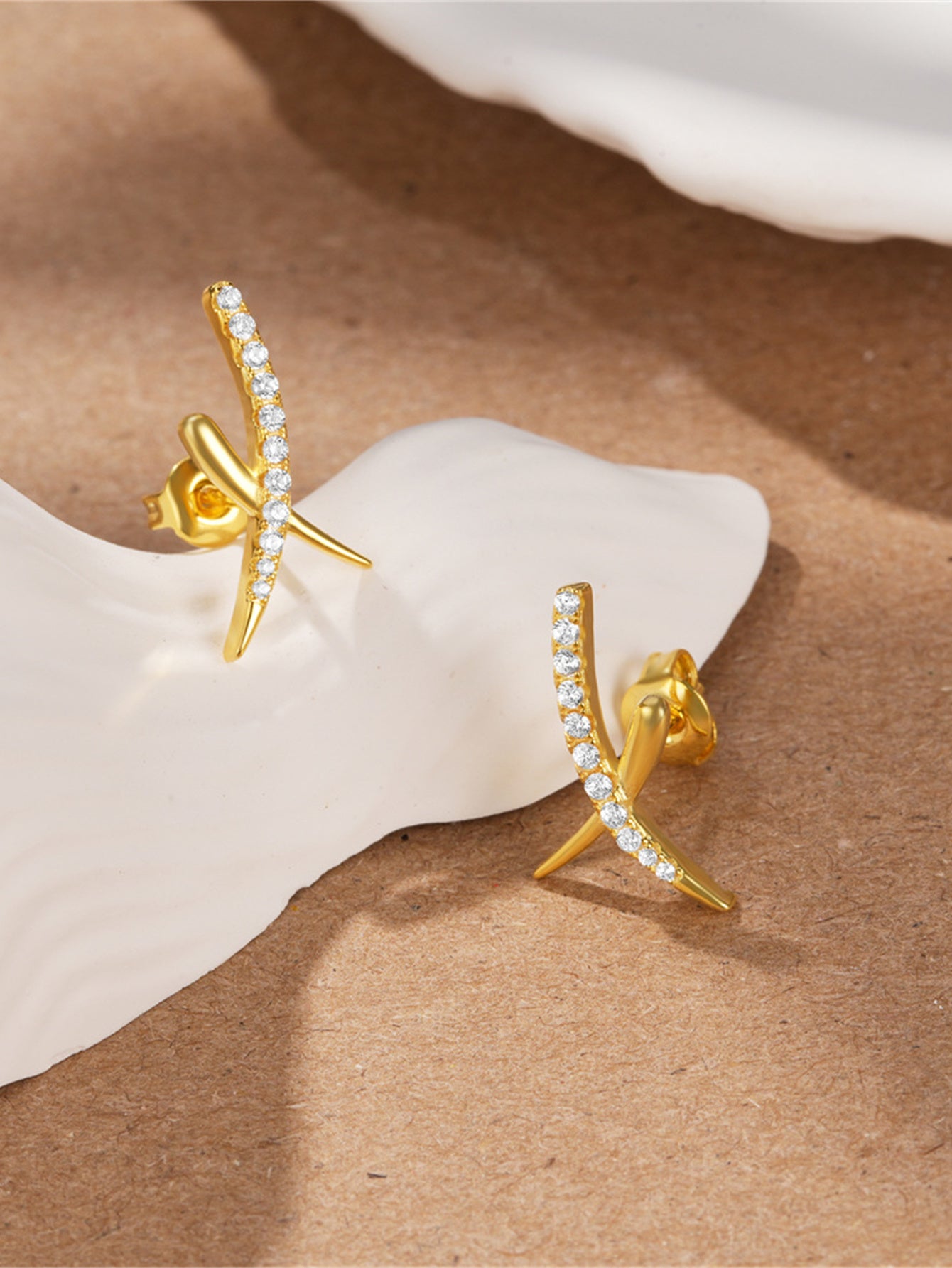 925 Sterling Silver Pavé Zircon Cross Spike Stud Earrings