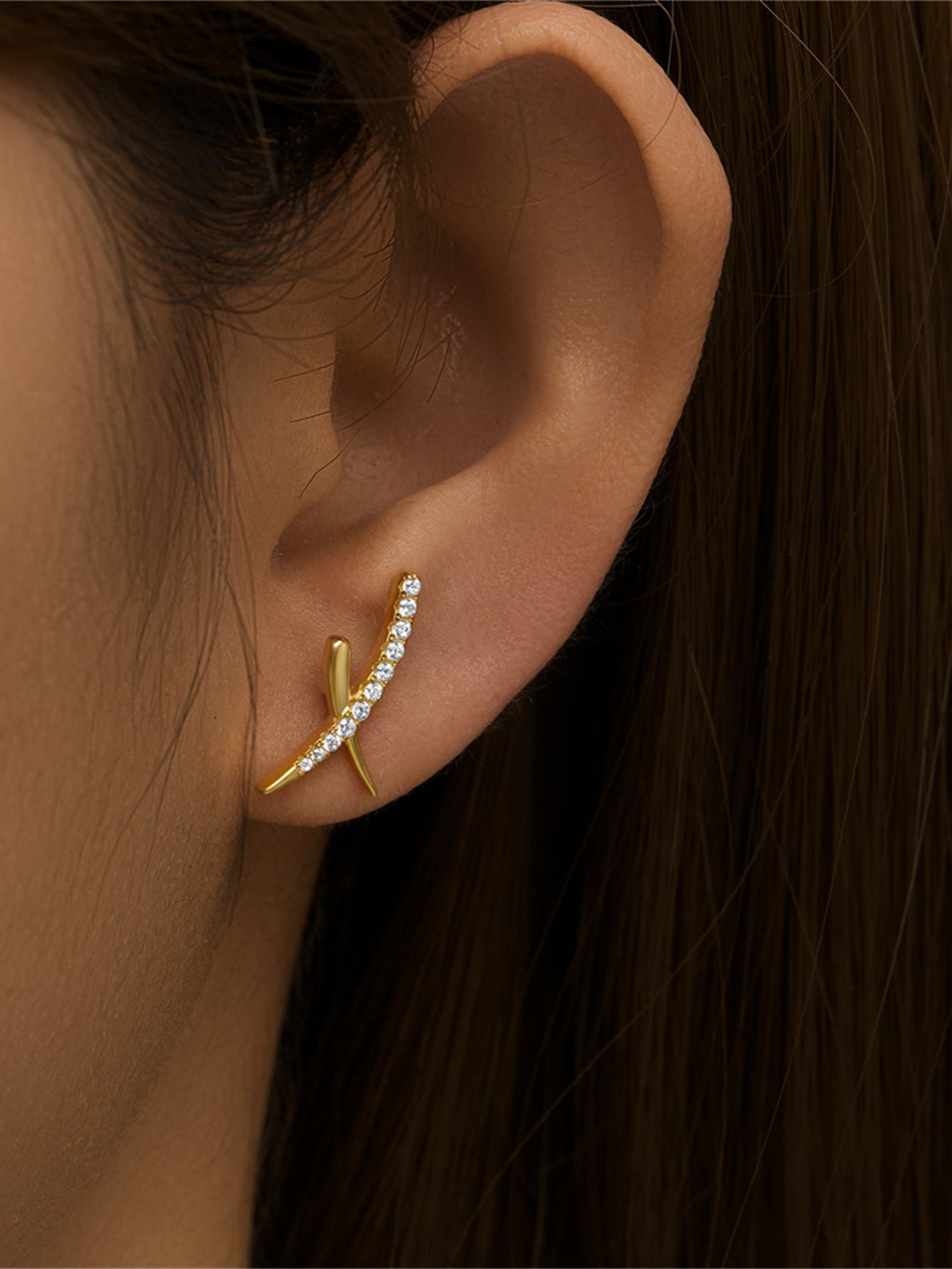 925 Sterling Silver Pavé Zircon Cross Spike Stud Earrings