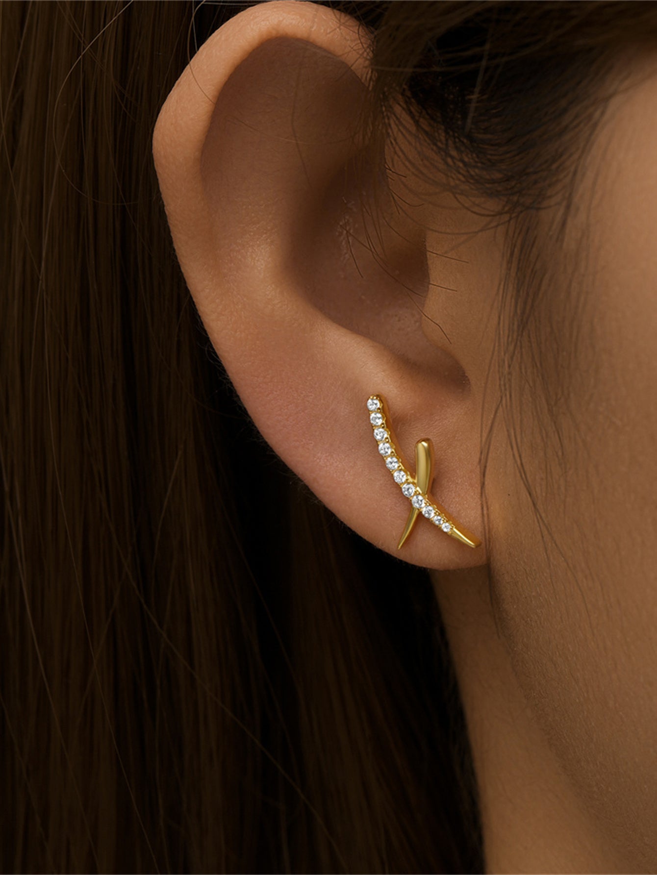 925 Sterling Silver Pavé Zircon Cross Spike Stud Earrings