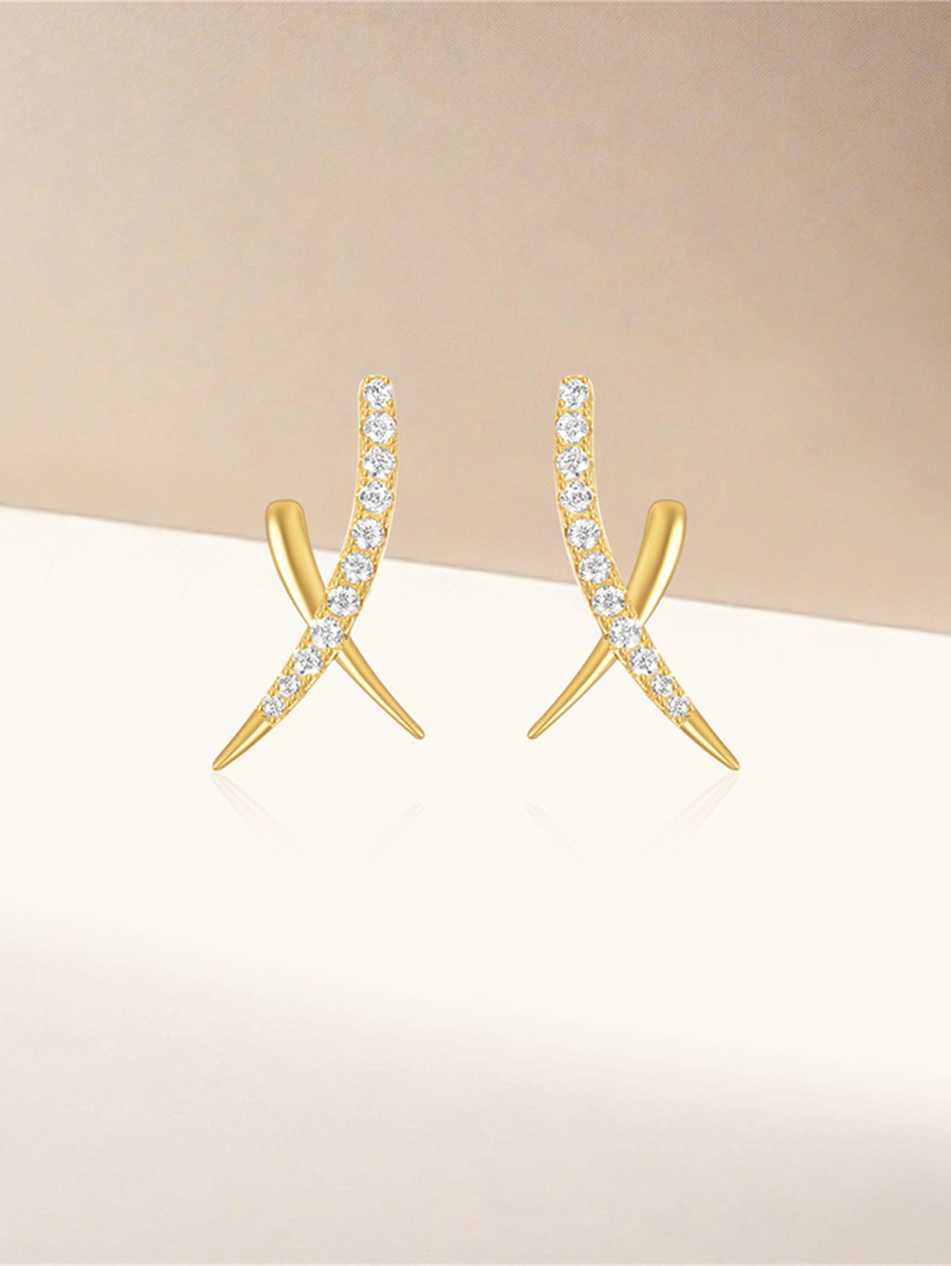 925 Sterling Silver Pavé Zircon Cross Spike Stud Earrings
