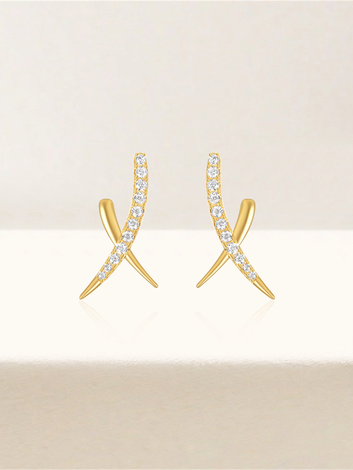 925 Sterling Silver Pavé Zircon Cross Spike Stud Earrings