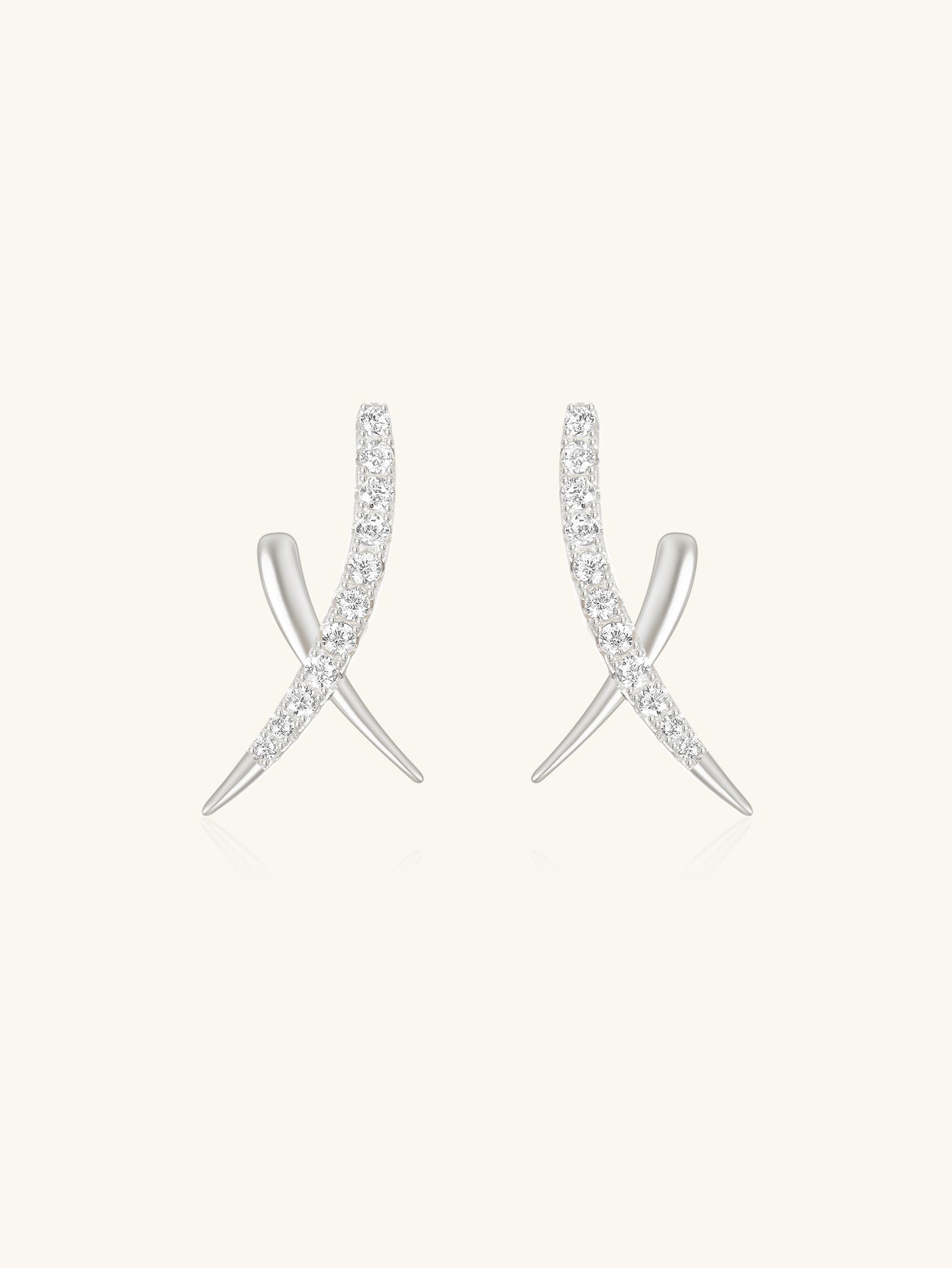 925 Sterling Silver Pavé Zircon Cross Spike Stud Earrings