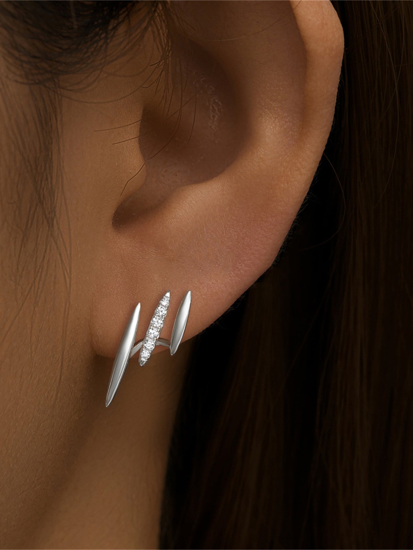 925 Sterling Silver Double Spike Pavé Zircon Stud Earrings
