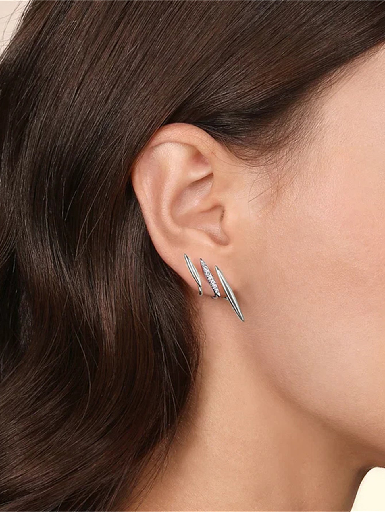 925 Sterling Silver Double Spike Pavé Zircon Stud Earrings