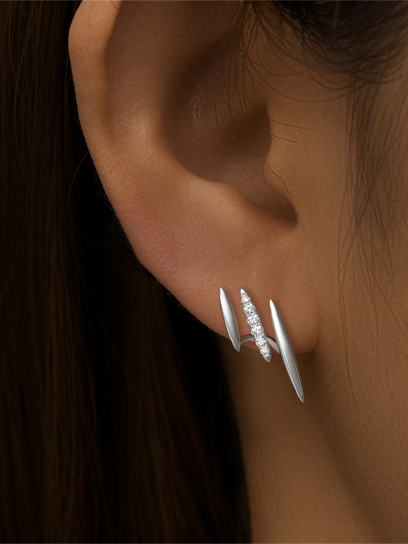 925 Sterling Silver Double Spike Pavé Zircon Stud Earrings