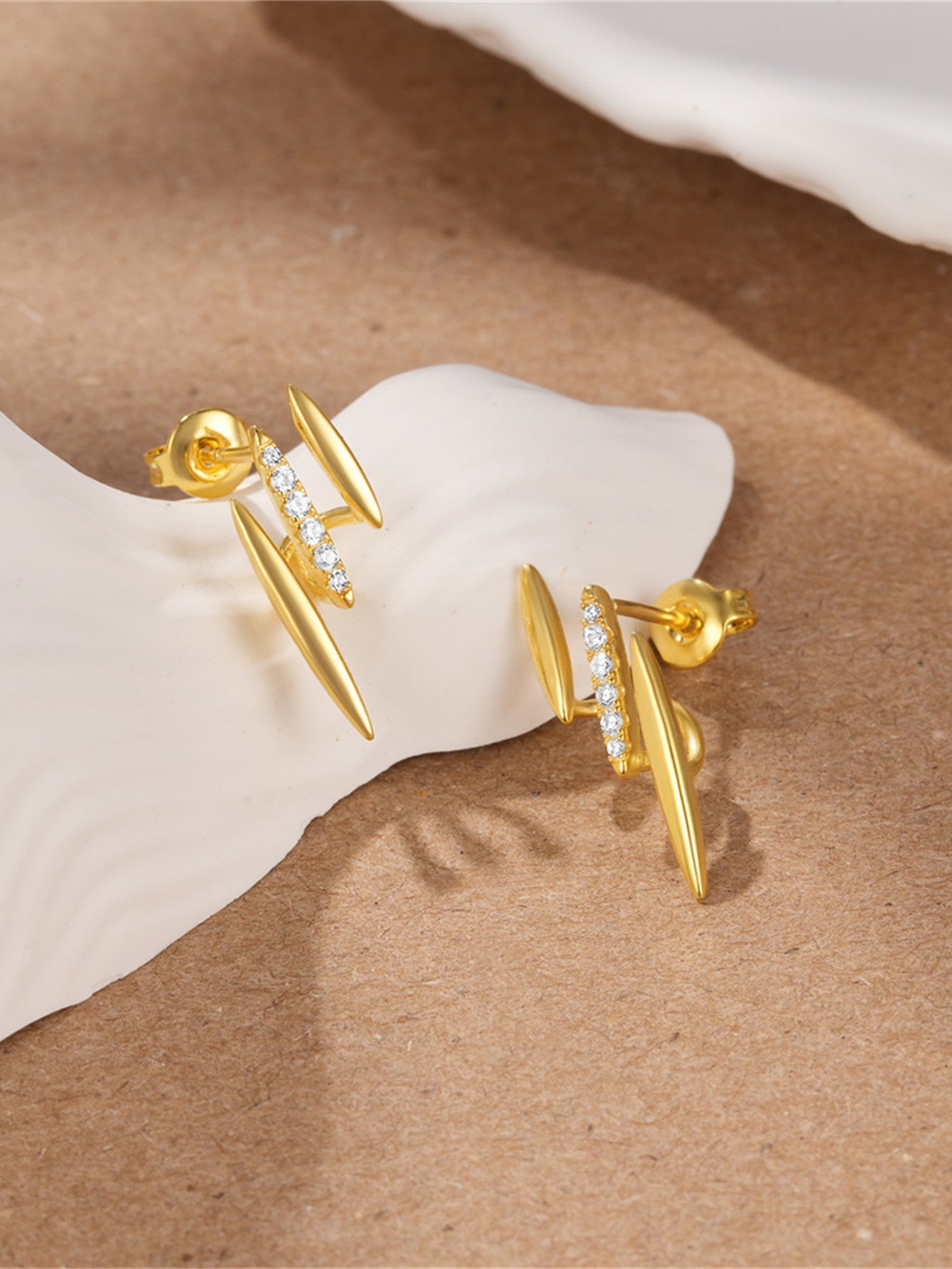 925 Sterling Silver Double Spike Pavé Zircon Stud Earrings