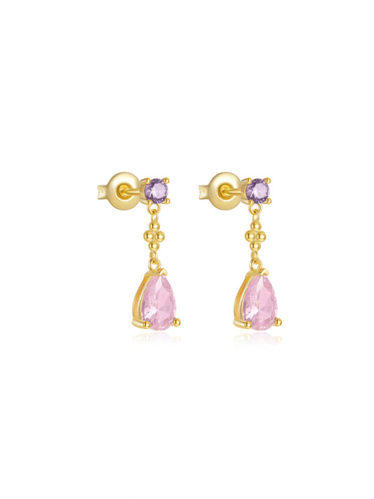 925 Sterling Silver Pink Teardrop Zircon Drop Earrings